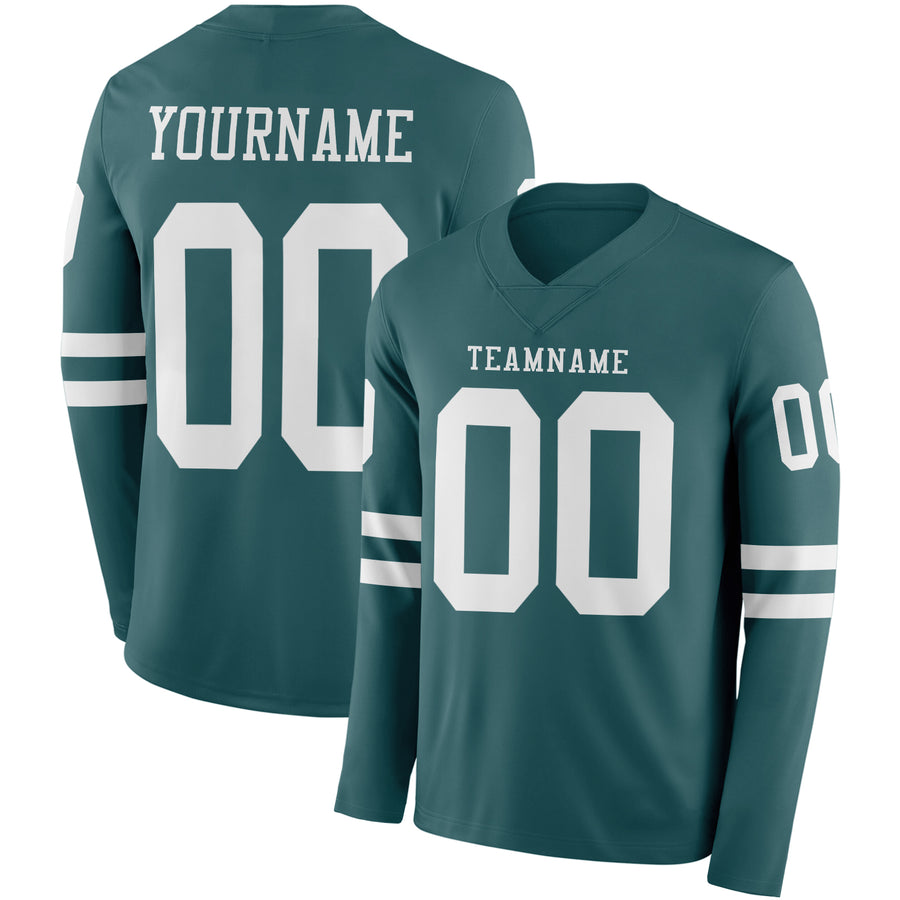 Custom Midnight Green White Long Sleeve Authentic Football Jersey