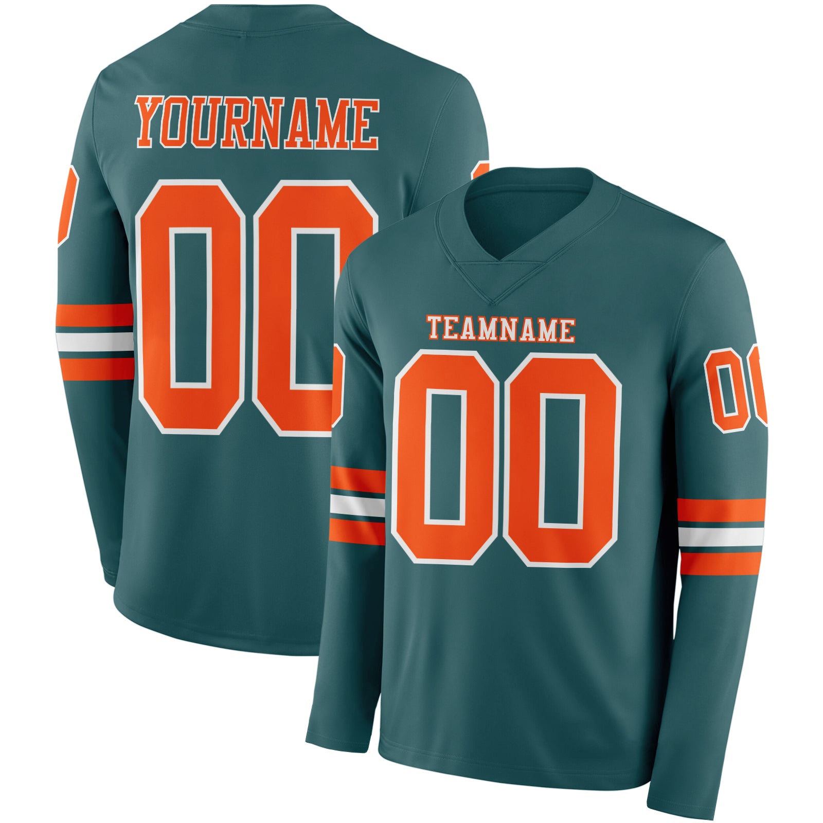 Custom Midnight Green Orange-White Long Sleeve Authentic Football Jersey