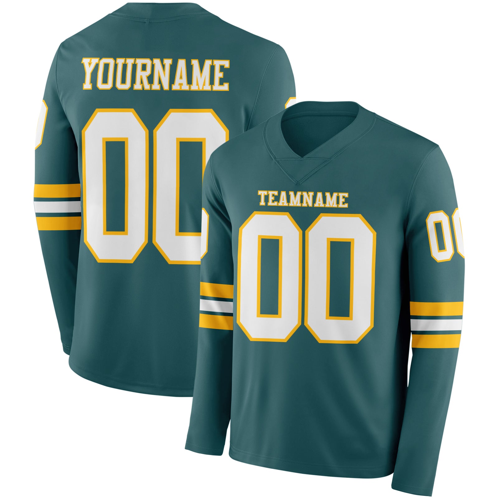 Custom Midnight Green White-Gold Long Sleeve Authentic Football Jersey