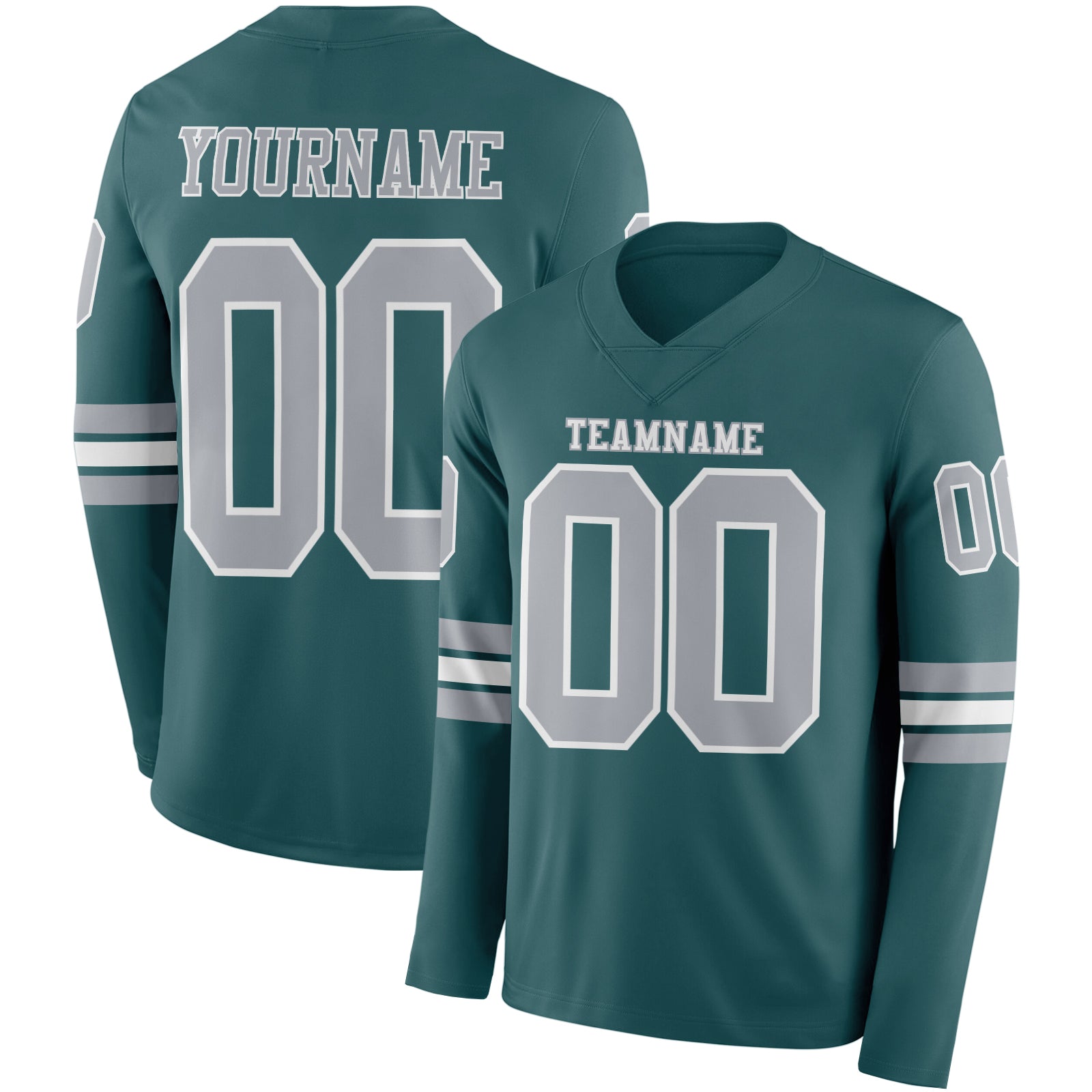 Custom Midnight Green Gray-White Long Sleeve Authentic Football Jersey