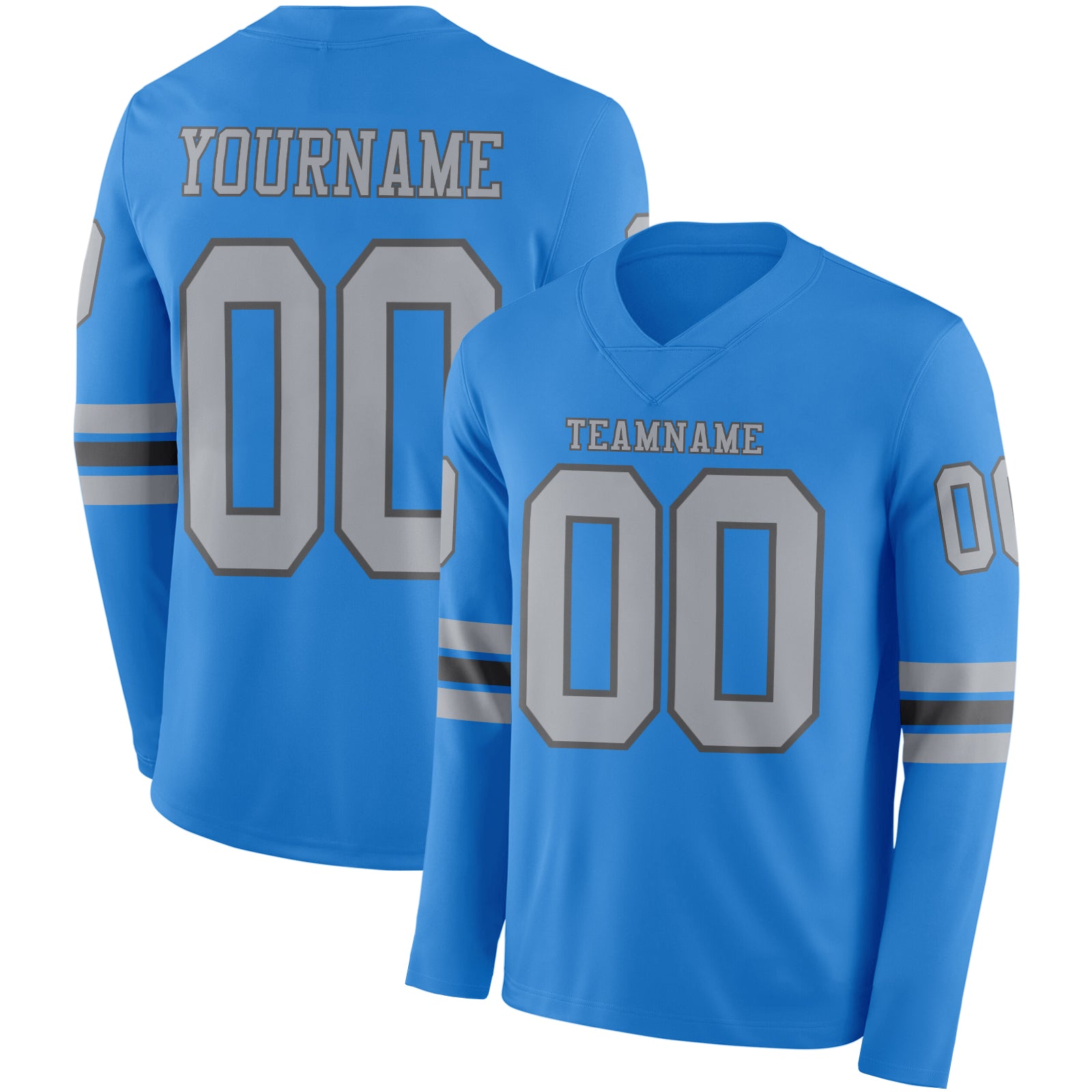 Custom Powder Blue Gray-Steel Gray Long Sleeve Authentic Football Jersey