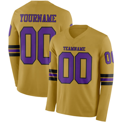 Custom Old Gold Purple-Black Long Sleeve Authentic Football Jersey