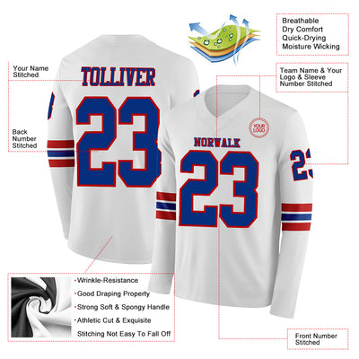 Custom White Royal-Red Long Sleeve Authentic Football Jersey