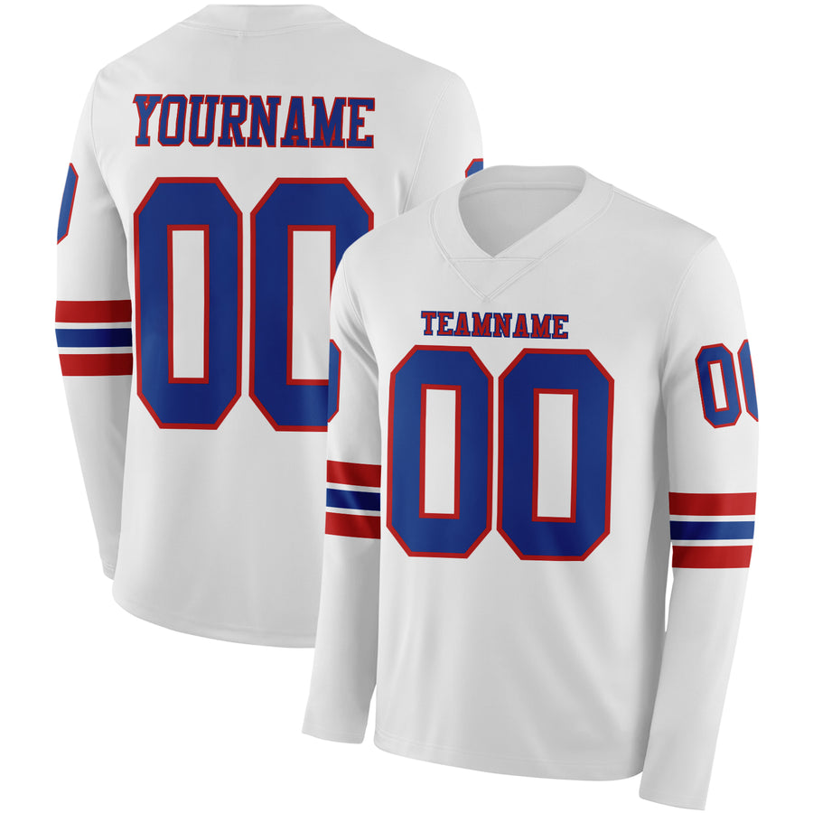 Custom White Royal-Red Long Sleeve Authentic Football Jersey