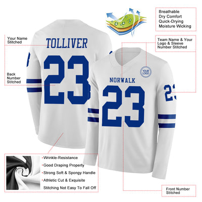Custom White Royal Long Sleeve Authentic Football Jersey