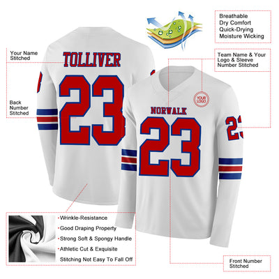 Custom White Red-Royal Long Sleeve Authentic Football Jersey
