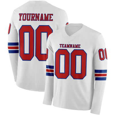 Custom White Red-Royal Long Sleeve Authentic Football Jersey