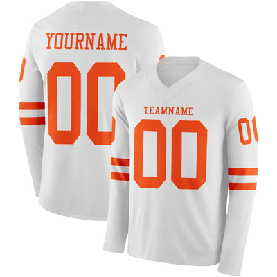 Custom White Orange Long Sleeve Authentic Football Jersey