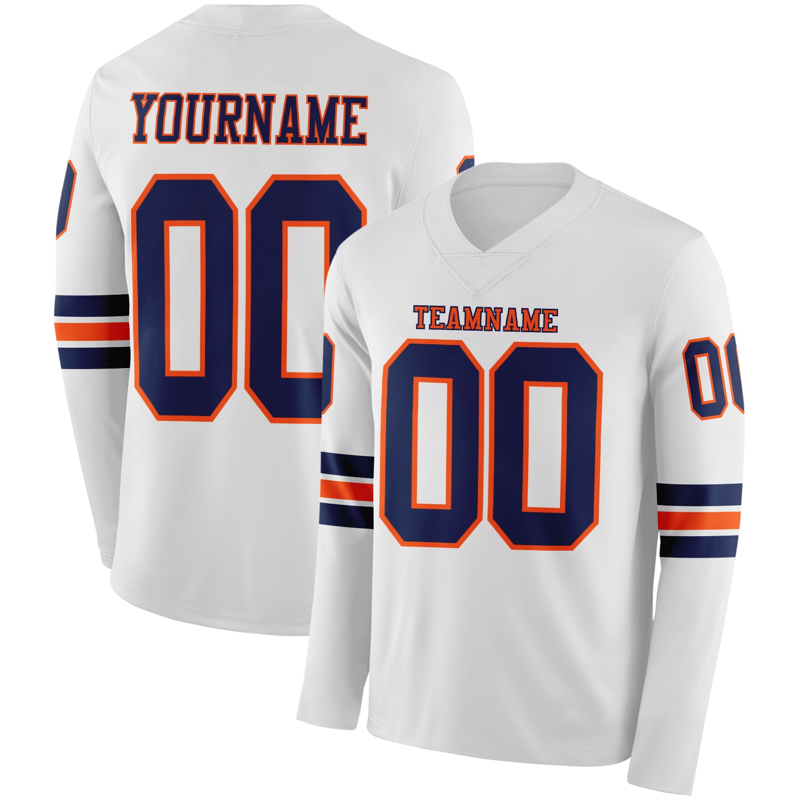 Custom White Navy-Orange Long Sleeve Authentic Football Jersey