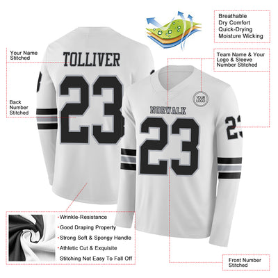 Custom White Black-Gray Long Sleeve Authentic Football Jersey