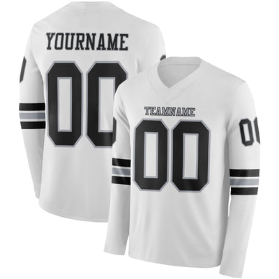 Custom White Black-Gray Long Sleeve Authentic Football Jersey