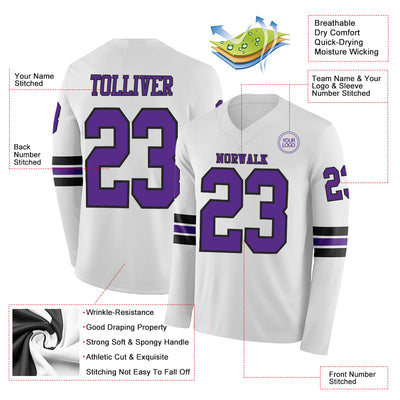 Custom White Purple-Black Long Sleeve Authentic Football Jersey
