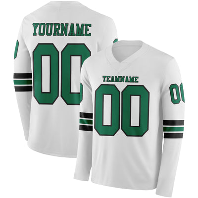 Custom White Kelly Green-Black Long Sleeve Authentic Football Jersey