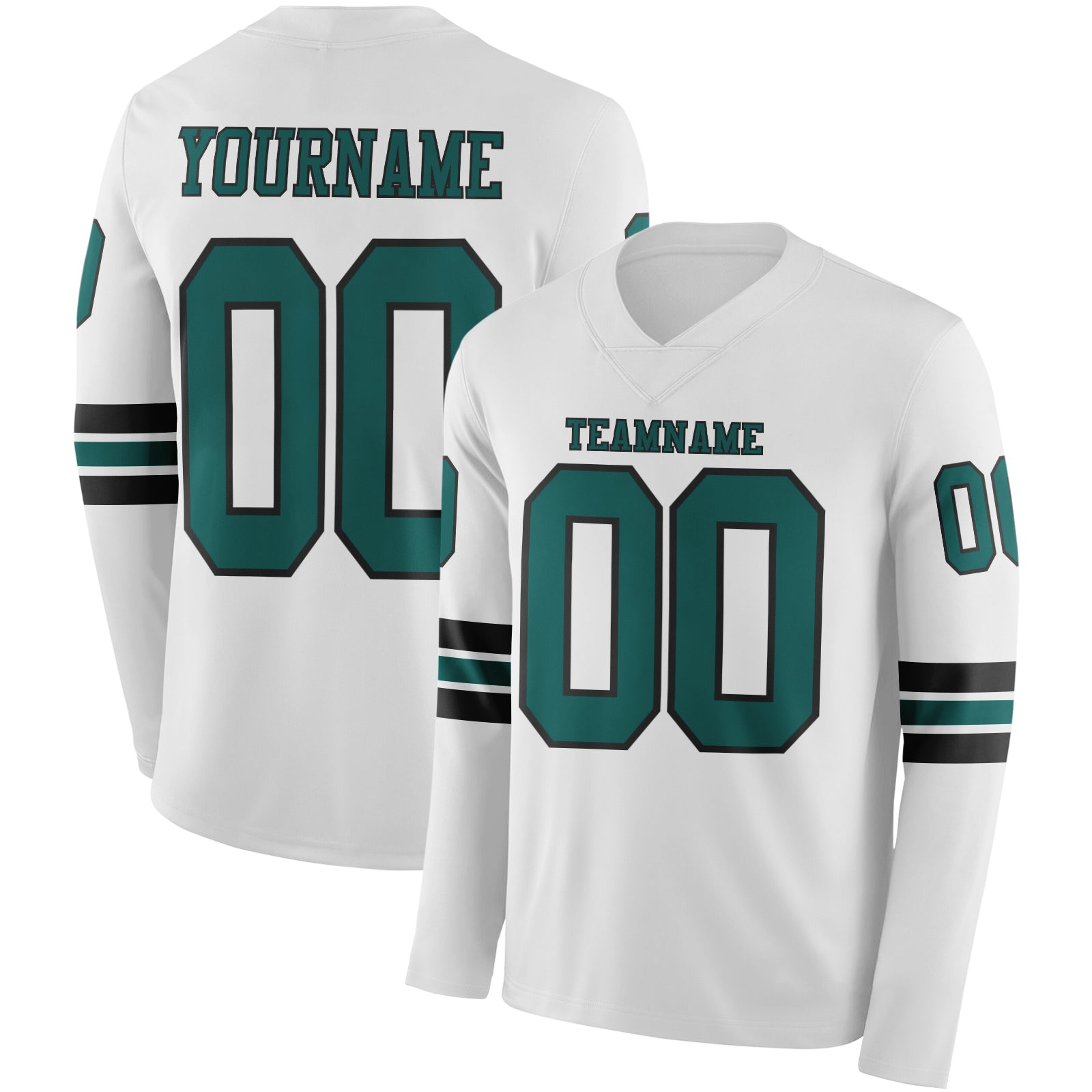 Custom White Midnight Green-Black Long Sleeve Authentic Football Jersey