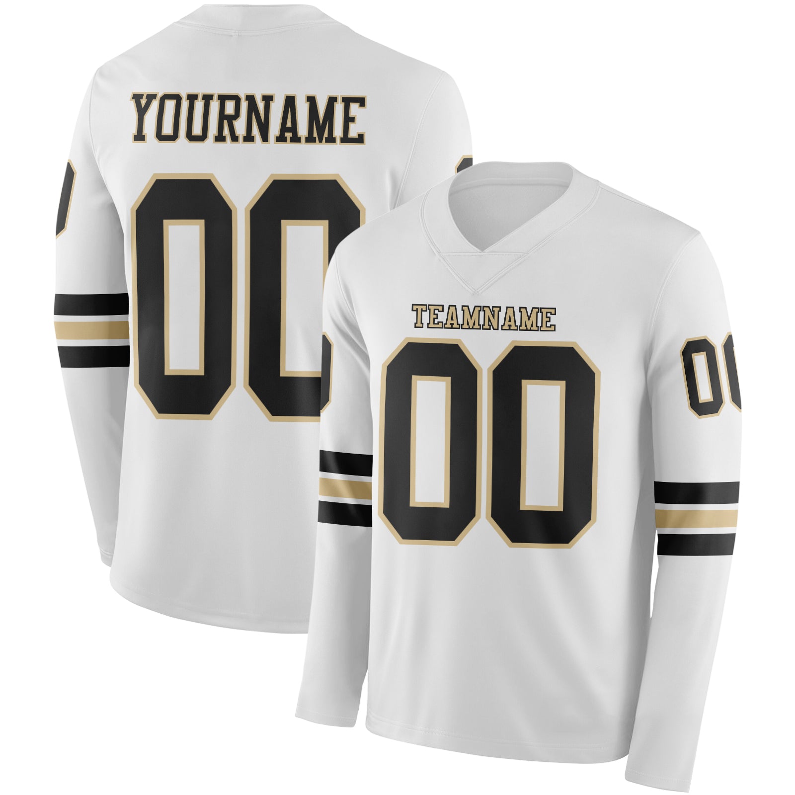 Custom White Black-Vegas Gold Long Sleeve Authentic Football Jersey