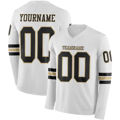 Custom White Black-Vegas Gold Long Sleeve Authentic Football Jersey