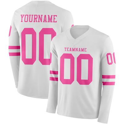Custom White Pink Long Sleeve Authentic Football Jersey