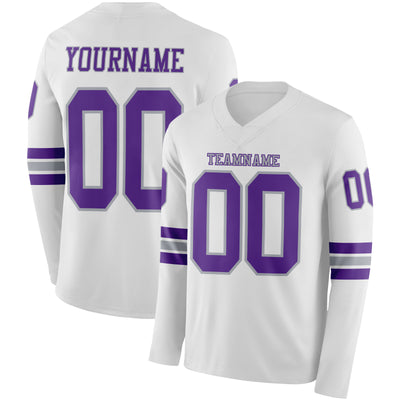 Custom White Purple-Gray Long Sleeve Authentic Football Jersey