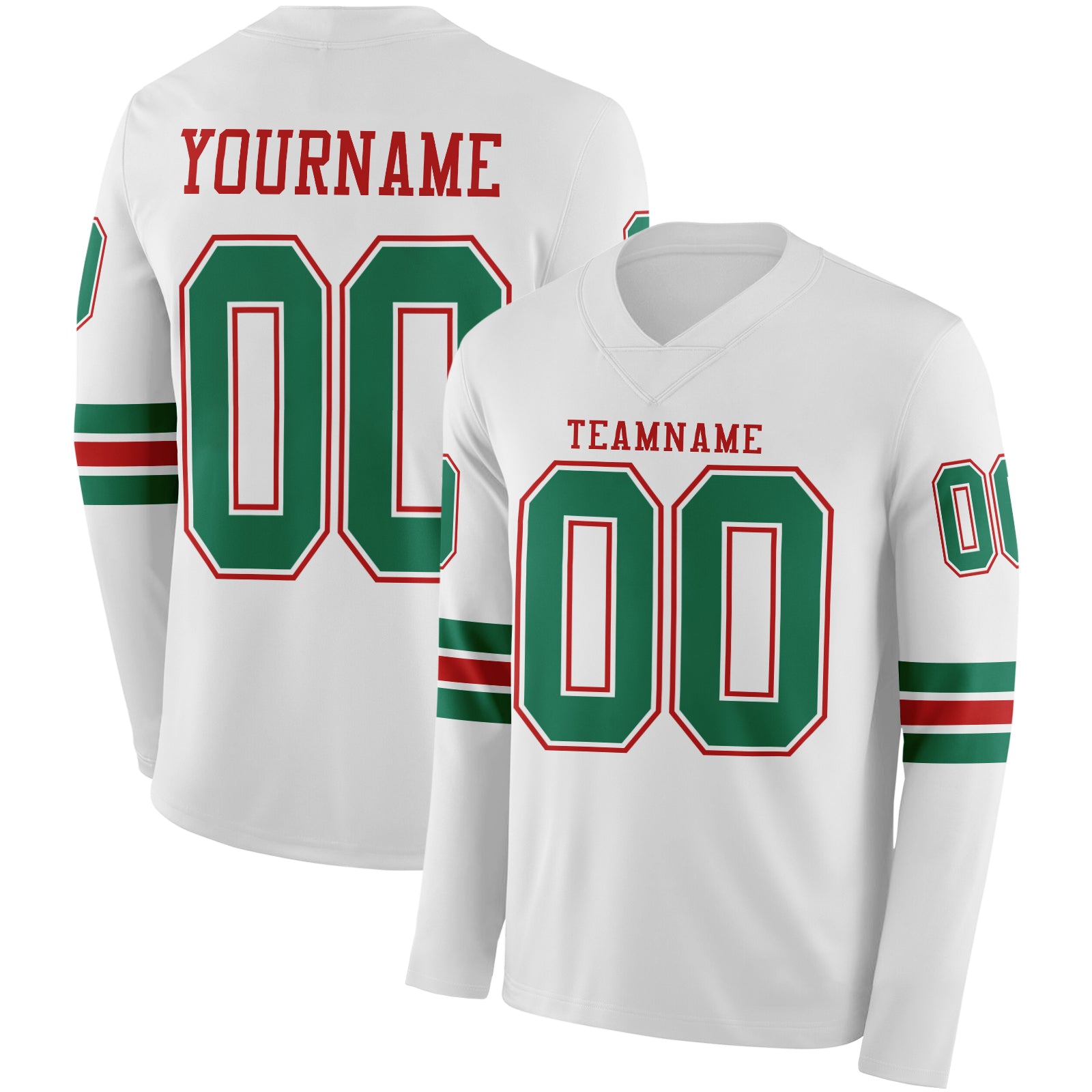 Custom White Kelly Green-Red Long Sleeve Authentic Football Jersey