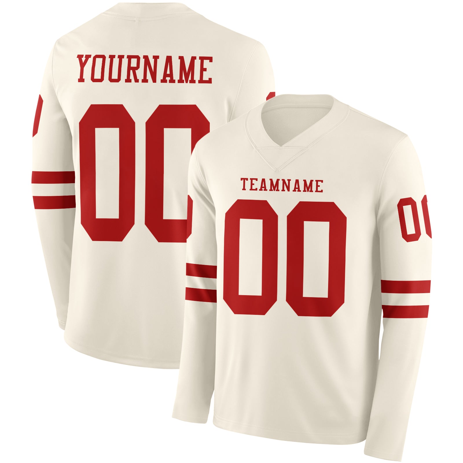 Custom Cream Red Long Sleeve Authentic Football Jersey