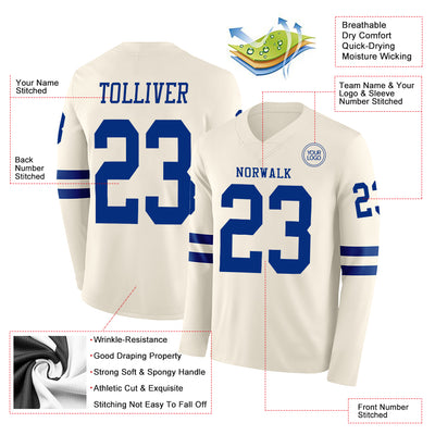 Custom Cream Royal Long Sleeve Authentic Football Jersey
