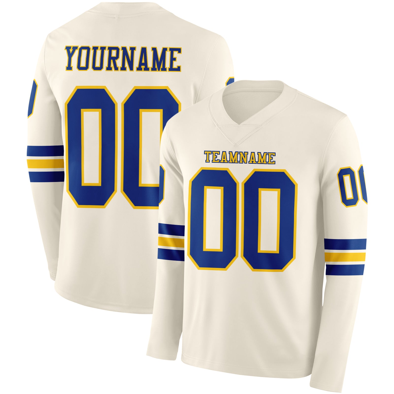 Custom Cream Royal-Yellow Long Sleeve Authentic Football Jersey