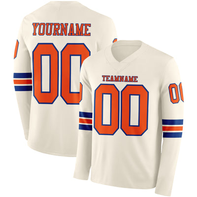 Custom Cream Orange-Royal Long Sleeve Authentic Football Jersey
