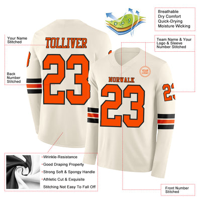 Custom Cream Orange-Black Long Sleeve Authentic Football Jersey