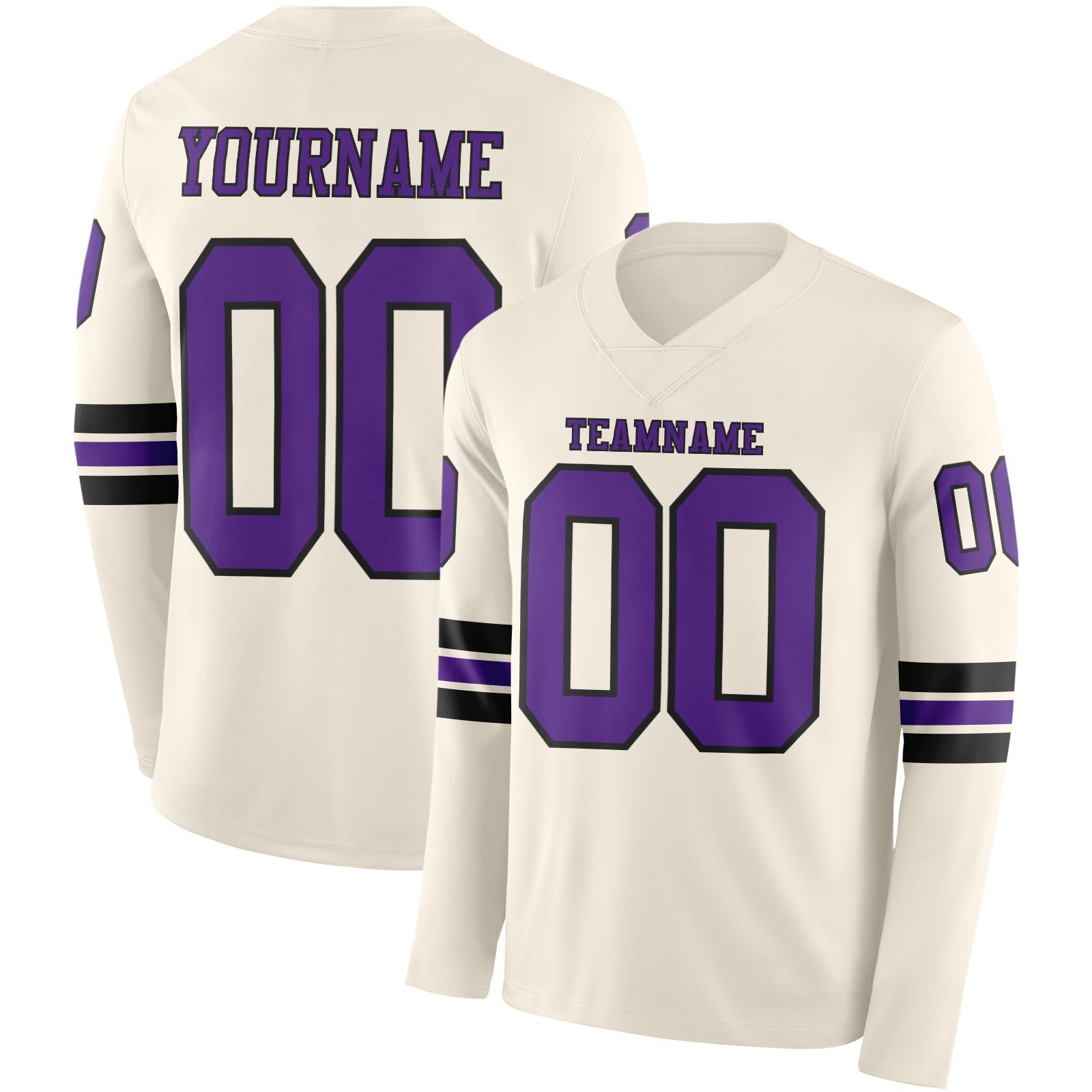 Custom Cream Purple-Black Long Sleeve Authentic Football Jersey
