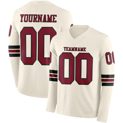 Custom Cream Crimson-Black Long Sleeve Authentic Football Jersey