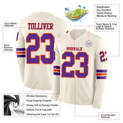 Custom Cream Purple-Orange Long Sleeve Authentic Football Jersey