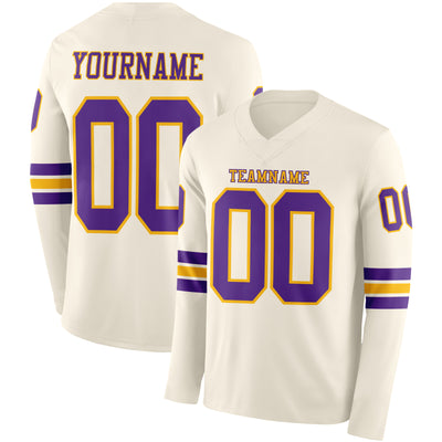 Custom Cream Purple-Gold Long Sleeve Authentic Football Jersey
