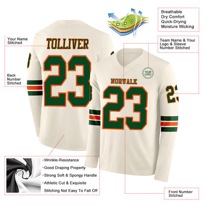 Custom Cream Green-Orange Long Sleeve Authentic Football Jersey