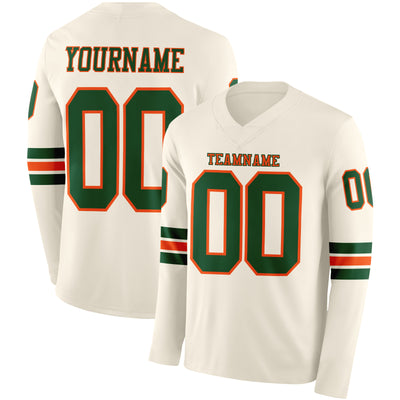 Custom Cream Green-Orange Long Sleeve Authentic Football Jersey