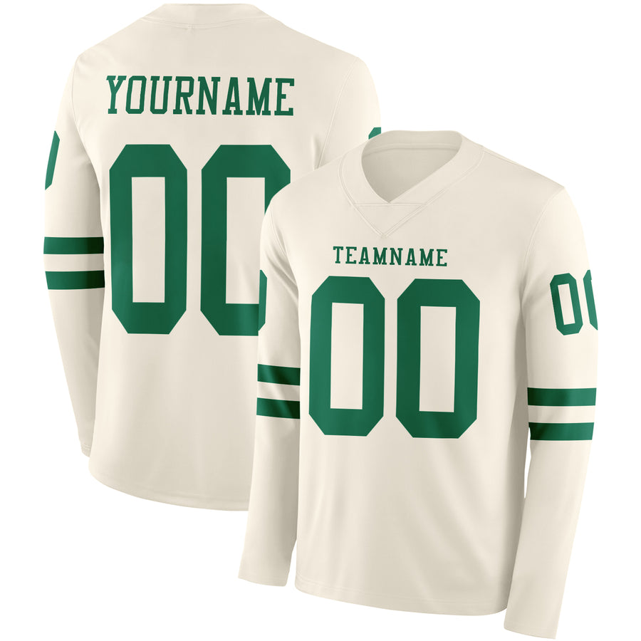 Custom Cream Kelly Green Long Sleeve Authentic Football Jersey