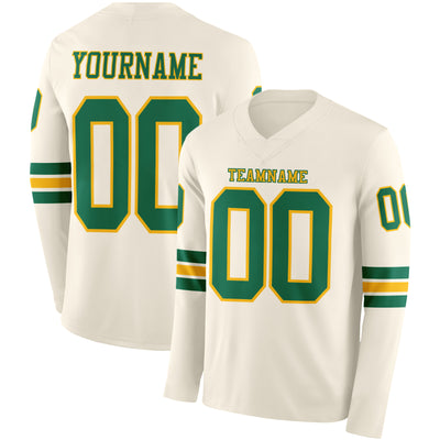 Custom Cream Kelly Green-Gold Long Sleeve Authentic Football Jersey