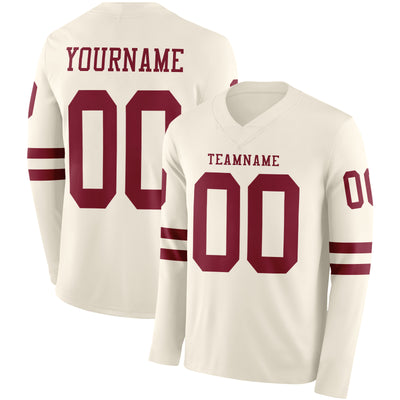 Custom Cream Crimson Long Sleeve Authentic Football Jersey