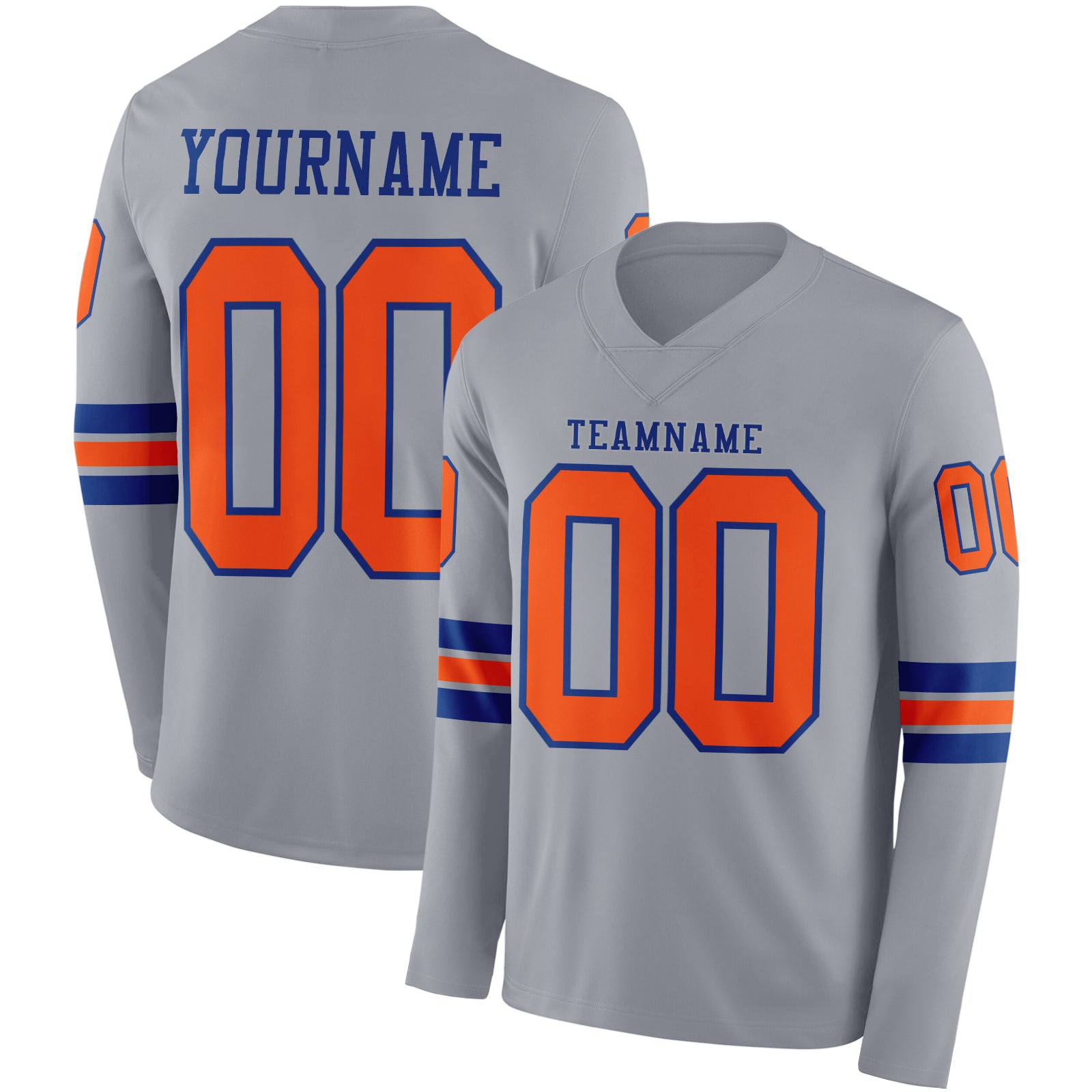 Custom Gray Orange-Royal Long Sleeve Authentic Football Jersey