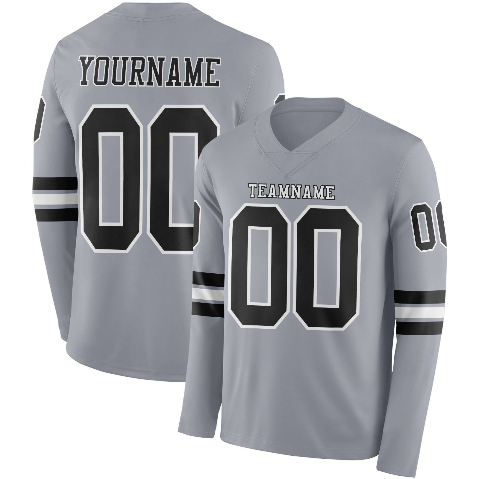 Custom Gray Black-White Long Sleeve Authentic Football Jersey