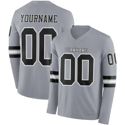 Custom Gray Black-White Long Sleeve Authentic Football Jersey