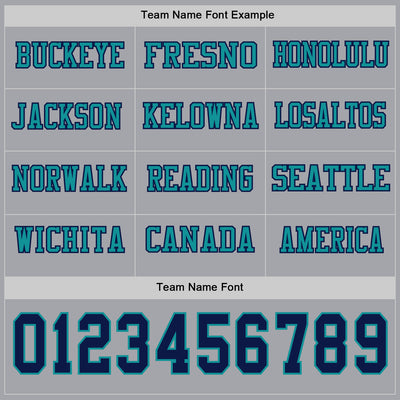 Custom Gray Navy-Teal Long Sleeve Authentic Football Jersey