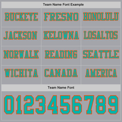 Custom Gray Aqua-Orange Long Sleeve Authentic Football Jersey