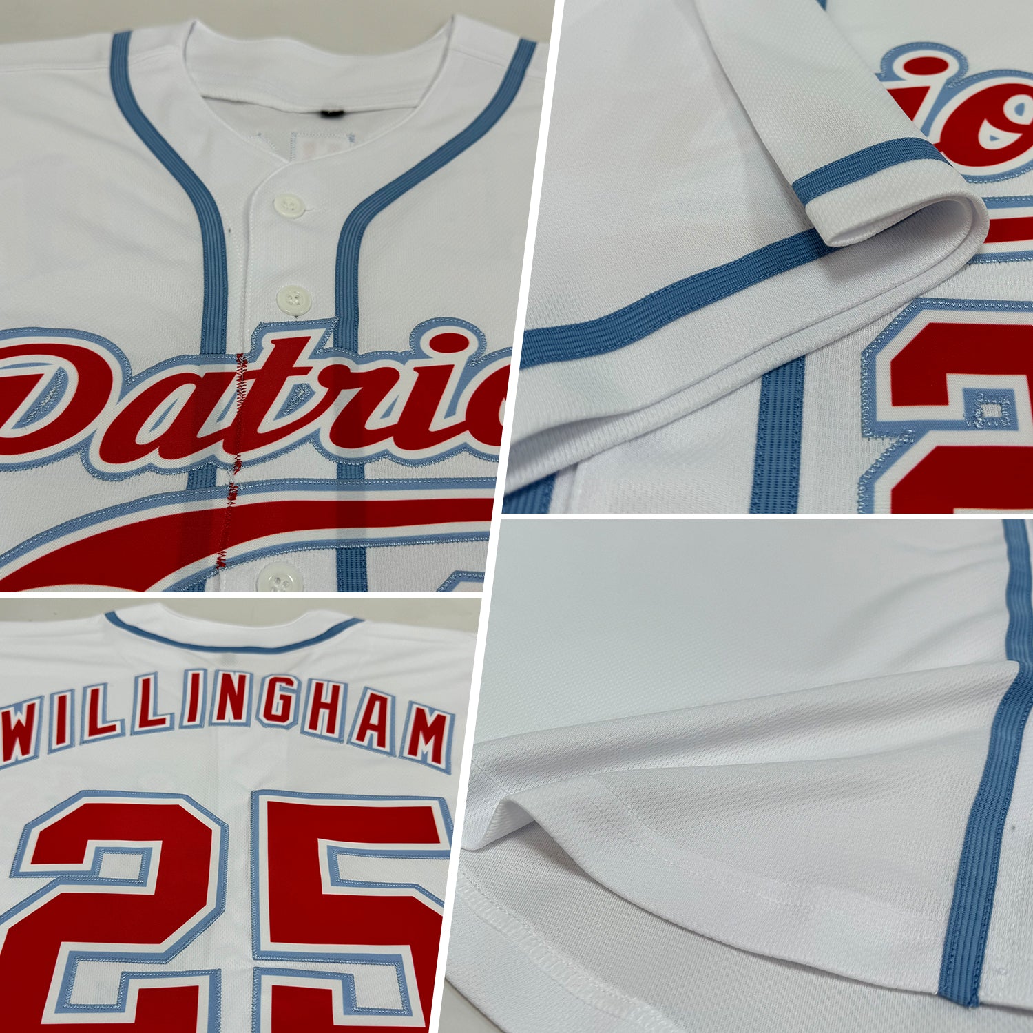 Custom White Red-Light Blue Authentic Baseball Jersey