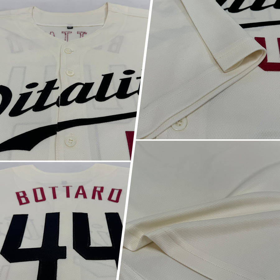 Custom Cream Black-Crimson Authentic Baseball Jersey