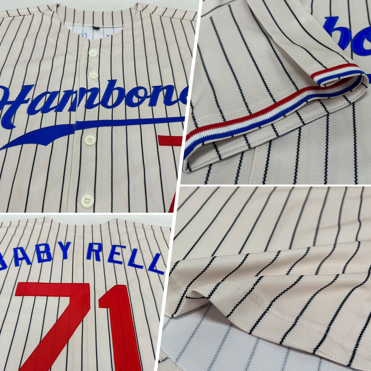 Custom Cream Black Pinstripe Red-Royal Authentic Baseball Jersey