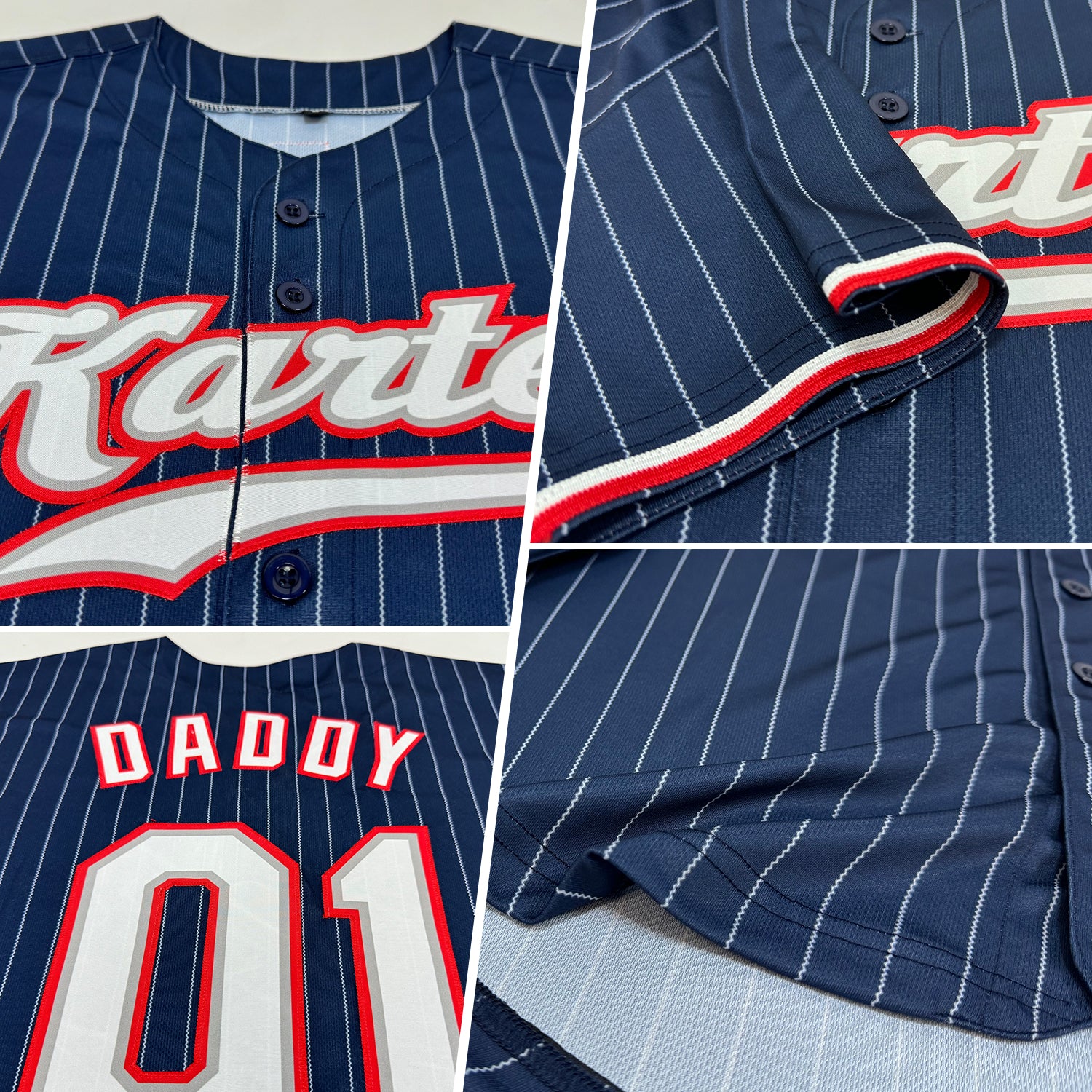 Custom Navy White Pinstripe White-Red Authentic Baseball Jersey