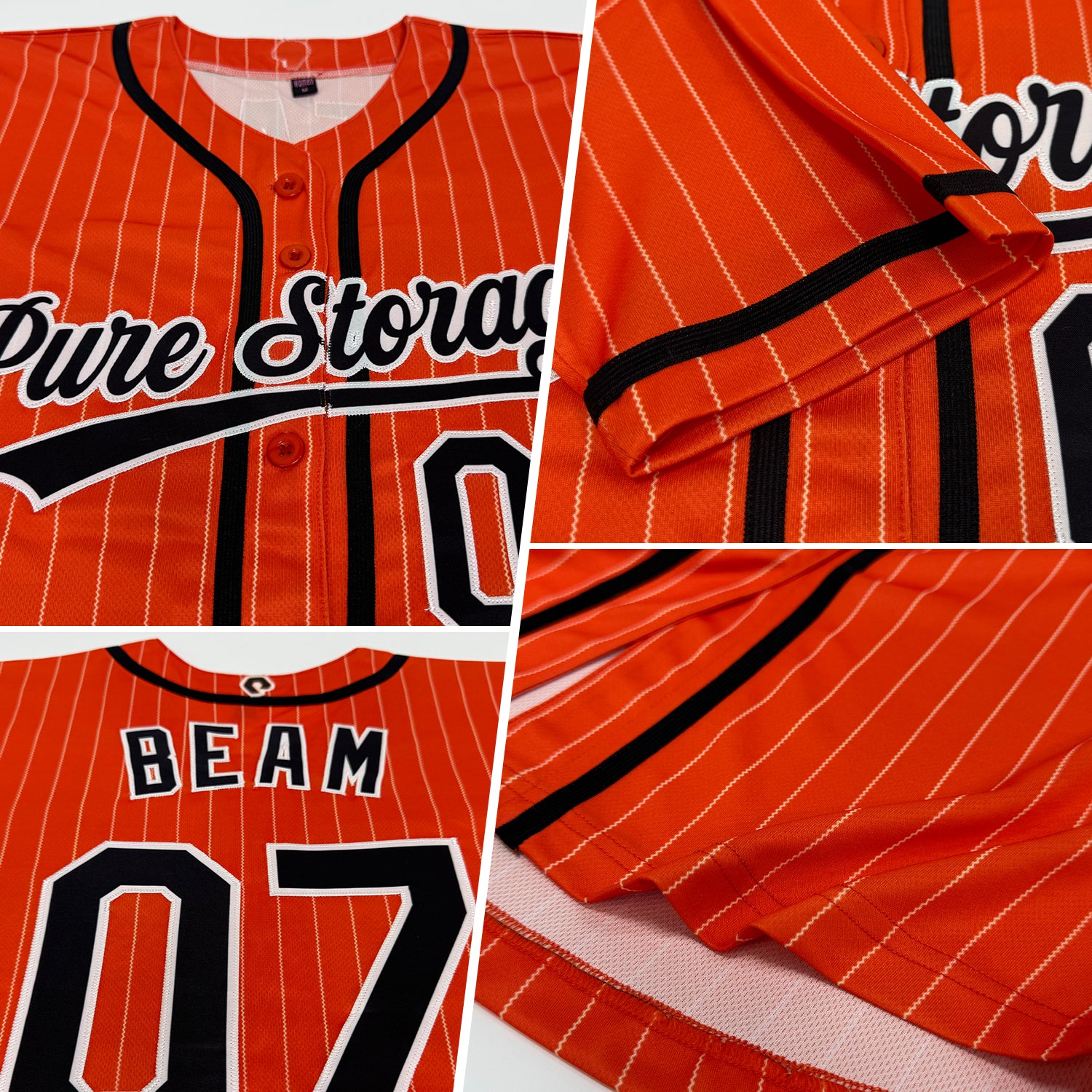 Custom Orange White Pinstripe Black Authentic Baseball Jersey