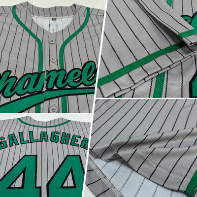 Custom Gray Black Pinstripe Kelly Green Authentic Baseball Jersey