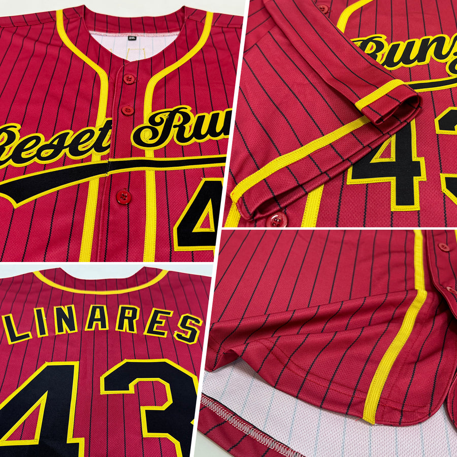 Custom Crimson Black Pinstripe Old Gold Authentic Baseball Jersey