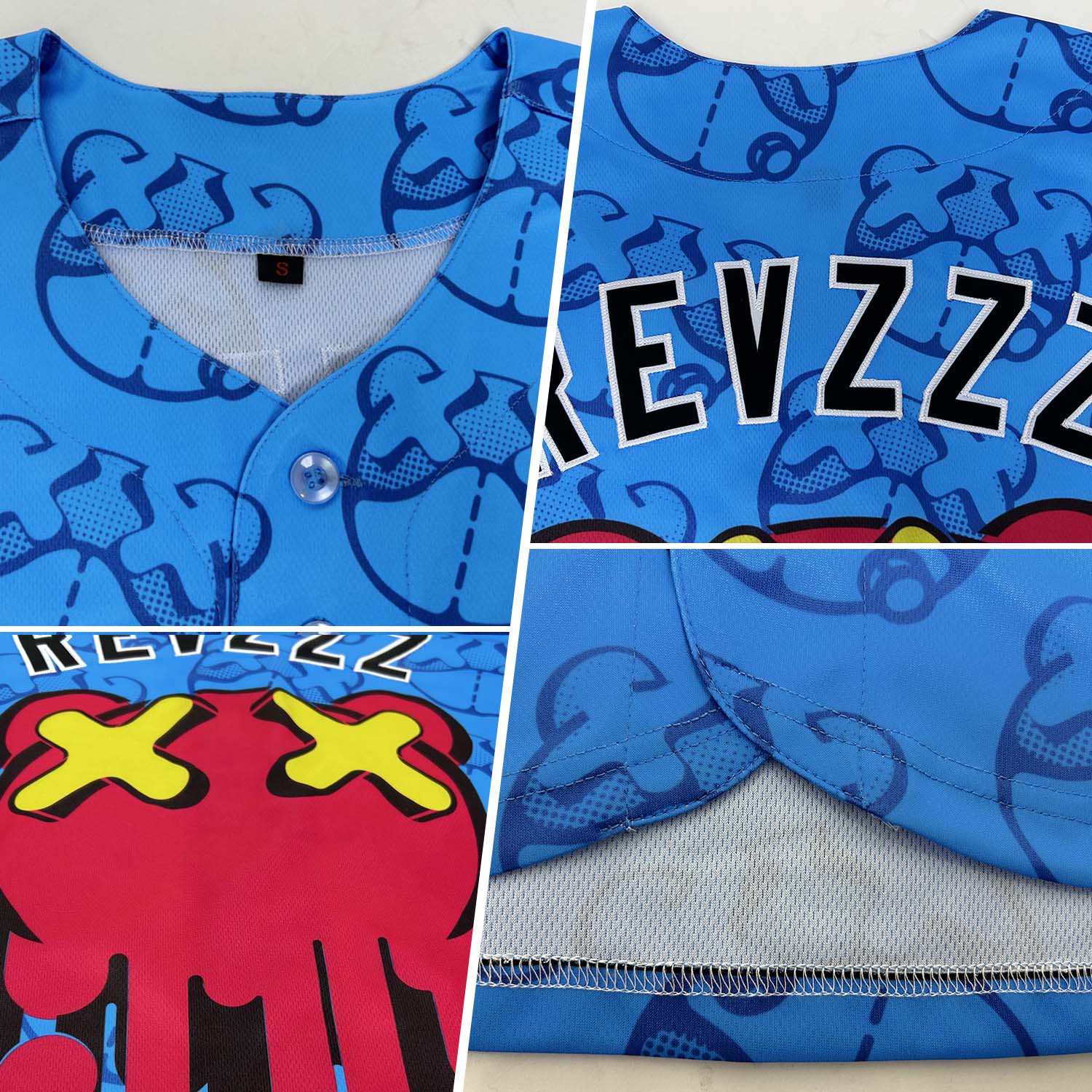Custom Sky Blue Black-White 3D Revzzz Drip Bear Authentic Baseball Jersey